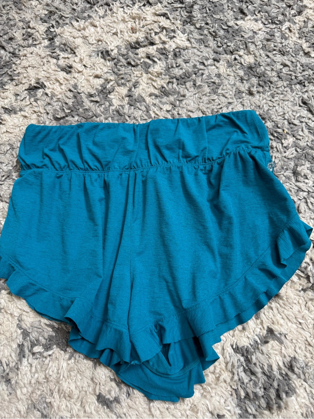 Free People Teal Ruffle-Hem Athletic Shorts